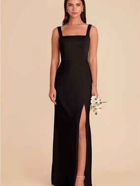 Square-Neck Black Maxi Dress with Side Slit